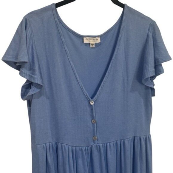 See You Monday Blue Ribbed Maxi Dress Babydoll Summer Coastal Resort Travel XL - Picture 3 of 11